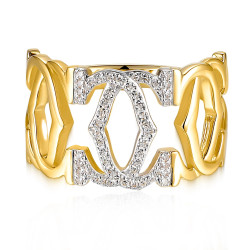 Pierścionek z diamentami na splecionych literach C, diamenty 0,13 ct, złoto 585