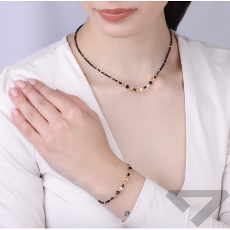 Naszyjnik z agatami, spinelami i kryształkami Swarovski, złoto 585
