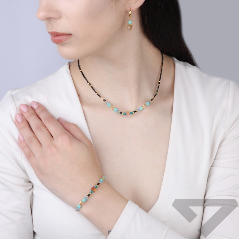 Kolczyki wiszące kółka z amazonitem i kryształkami Swarovski, srebro 925 koloru złotego