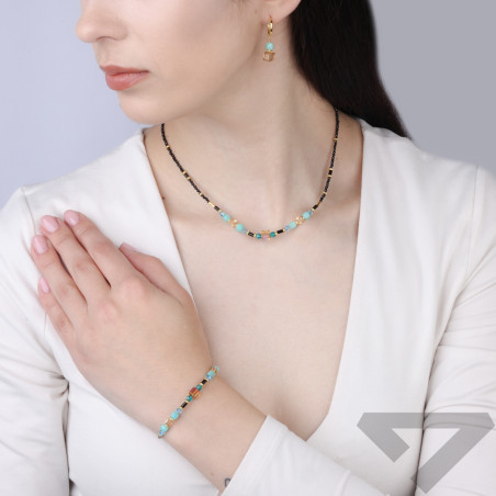 Kolczyki wiszące kółka z amazonitem i kryształkami Swarovski, srebro 925 koloru złotego