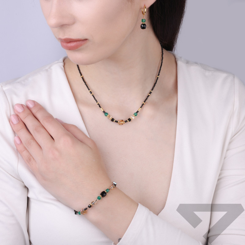 Bransoletka sznurkowa agaty, spinele i kryształki Swarovski, elementy srebrne próby 925 koloru złotego