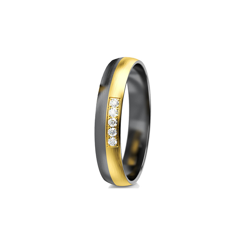 Obrączka półokrągła 4,5mm Tantal + Złoto próba 585, Diamenty 0,05 ct
