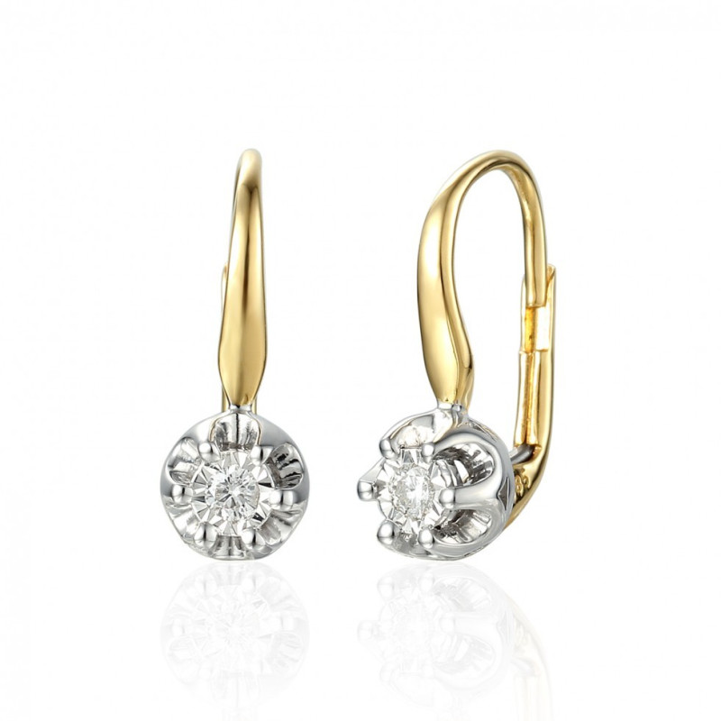 Kolczyki FLOWER z diamentami 0,10 ct, złoto 585