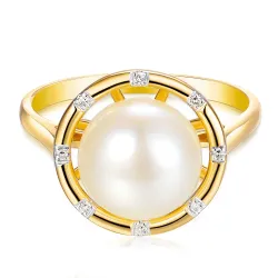 Pierścionek z perłą i diamentami 0,03 ct, złoto 585