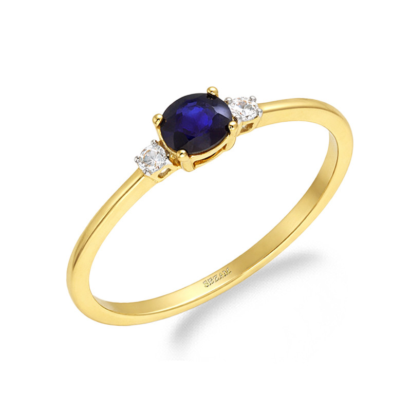 Pierścionek z szafirem 0,32 ct i diamentami 0,03 ct, złoto 585