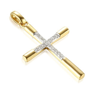 Złoty Krzyżyk z Diamentami Line pr. 585 - JubilerSezam.pl