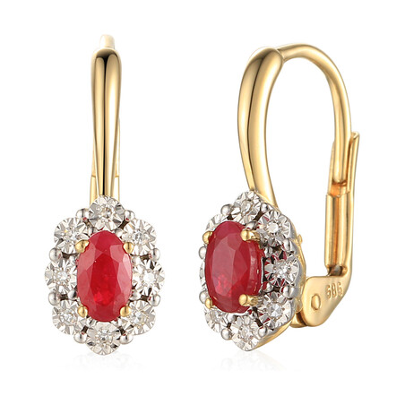 Kolczyki rubin 0,53ct bryl 0,05ct/bigiel  AW 53509 YW-RU owal Markiza Magi próba 585